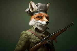 une Renard avec une pistolet sur le sien tête photo