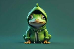 une grenouille dans une sweat à capuche avec une sweat à capuche cette dit frogon photo