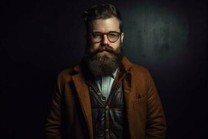 une homme avec une barbe portant des lunettes et une veste photo