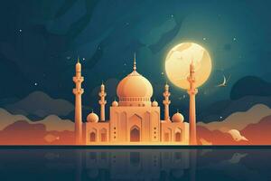 une affiche pour eid mu mura avec une mosquée et une lune photo