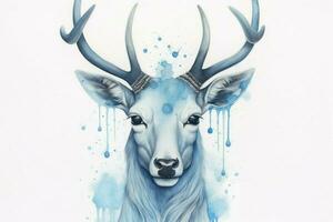 une affiche de une cerf avec une bleu tête et cornes photo