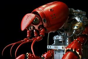 une rouge Homard est sur une des robots visage photo