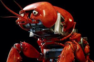 une rouge Homard est sur une des robots visage photo