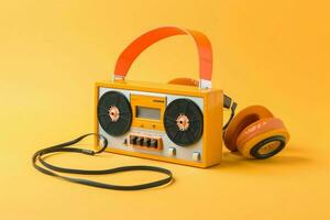 une Jaune et Orange cassette joueur avec casque photo