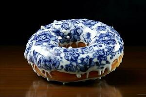 bleu delft floral impression Donut glaçage nourriture photographier photo