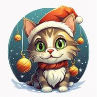 une espiègle vectorisé conception de une Noël chat, dessin animé style, blanc arrière-plan, ai généré photo