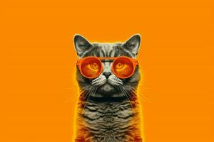 chat avec des lunettes sur et une Orange Contexte photo