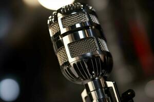 proche en haut de une chrome condenseur microphone sur cerf photo