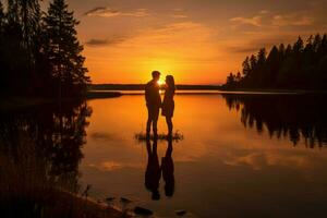 couple Lac le coucher du soleil photo