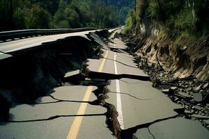des fissures route après tremblement de terre dommage photo