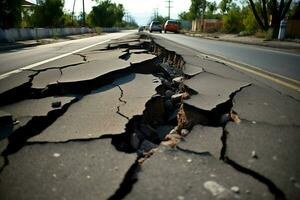 des fissures route après tremblement de terre dommage photo