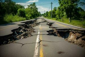 des fissures route après tremblement de terre dommage photo