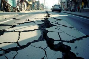 des fissures rue route après tremblement de terre photo