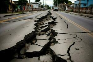 des fissures rue route après tremblement de terre photo