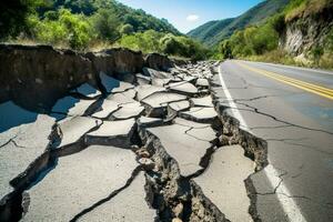 des fissures route après tremblement de terre dommage photo