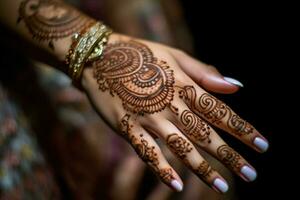 élégant la mariée henné orner main et beauté photo