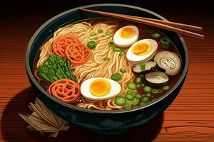 Japonais ramen soupe est traditionnellement délicieux un photo