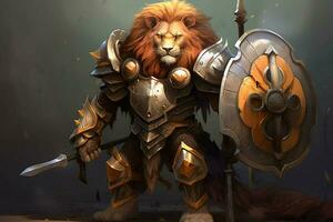 Lion Roi avec plein armure et arme photo