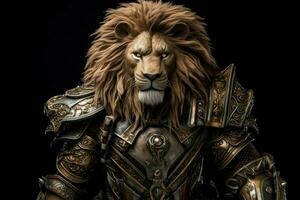 Lion Roi avec plein armure et arme photo