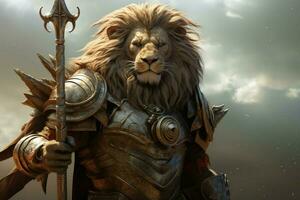 Lion Roi avec plein armure et arme photo