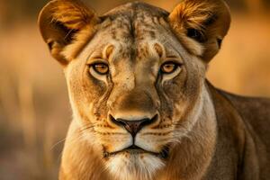 majestueux lionne regarder à caméra dans savane photo