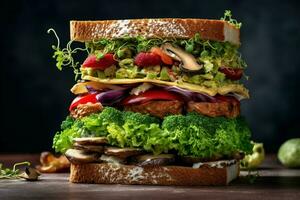 Naturel végétalien sandwich préparé avec biologique et photo