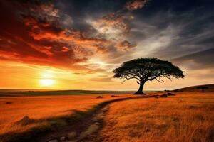 le coucher du soleil Kenya paysage savane photo