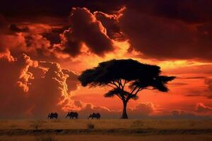 le coucher du soleil Kenya paysage savane photo