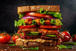 savoureux végétalien sandwich emballé avec Frais en bonne santé dans photo