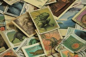 ancien cartes postales et timbres collecté photo