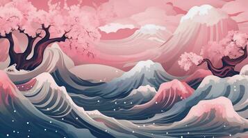 une Contexte dans abstrait hokusai style avec photo