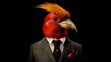 une oiseau avec une rouge tête et une noir tête est debout photo