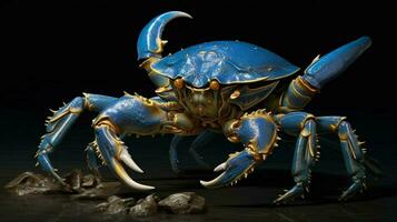 une bleu et or Crabe avec une grand Jaune Crabe sur photo