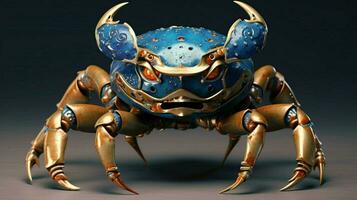 une bleu Crabe avec une bleu visage et une or conception photo