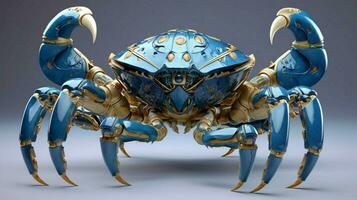 une bleu Crabe avec une bleu visage et une or conception photo