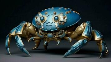 une bleu Crabe avec une bleu visage et une or conception photo