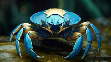 une bleu Crabe avec une bleu visage et une or conception photo