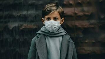 une garçon portant protecteur masque convoitise 19 masque portant photo