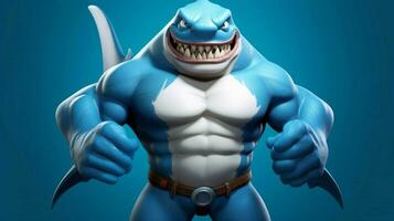 une dessin animé personnage avec une bleu visage et une requin photo