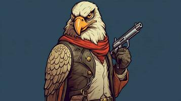 une dessin animé image de une faucon avec une pistolet et une pistolet sur photo