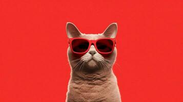 une chat portant des lunettes de soleil et une rouge Contexte esprit photo