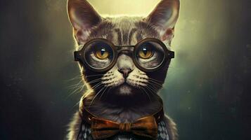 une chat avec une collier et des lunettes cette ditcaton il photo