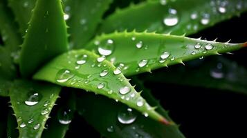 une proche en haut de un aloès Vera plante avec l'eau goutte photo