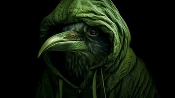 une numérique art impression de une oiseau avec une vert capuche une photo