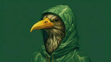 une numérique art impression de une oiseau avec une vert capuche une photo