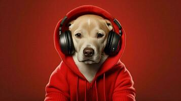 une chien dans une rouge sweat à capuche avec une rouge sweat à capuche photo