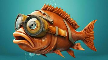 une poisson avec une casque et des lunettes cette dit poisson photo