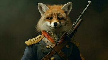 une Renard avec une pistolet sur le sien tête photo