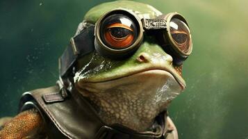 une grenouille avec une casque et des lunettes photo