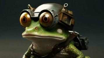 une grenouille avec une casque et des lunettes photo